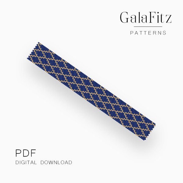 Geometric Navy Gold Peyote Bracelet Pattern, PDF