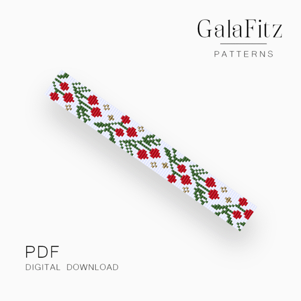 Winter Red Berries Loom Bracelet Pattern, PDF