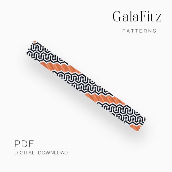 Geometric Black & Orange Peyote Bracelet Pattern – PDF Beadwork Design