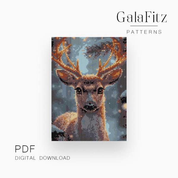 Winter Deer Lights Bead Loom Tapestry Pattern PDF