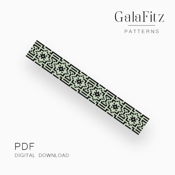Geometric Loom Bracelet Pattern in Black and Mint