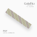 Interwoven geometric lines Loom bracelet pattern in matcha green, mocha brown, gold, and white.