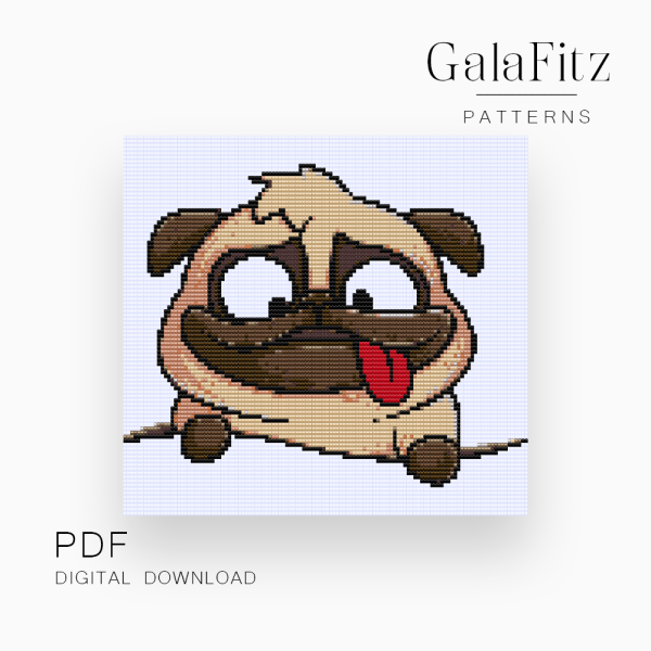 Cartoon Pug Bead Loom Tapestry Pattern PDF