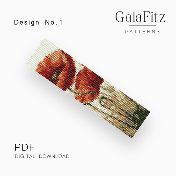 Red Poppy Loom Bracelet Pattern – Design No.1, PDF