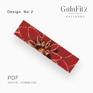 Red Dahlia Flower Center Loom Bracelet Pattern – Design No.2