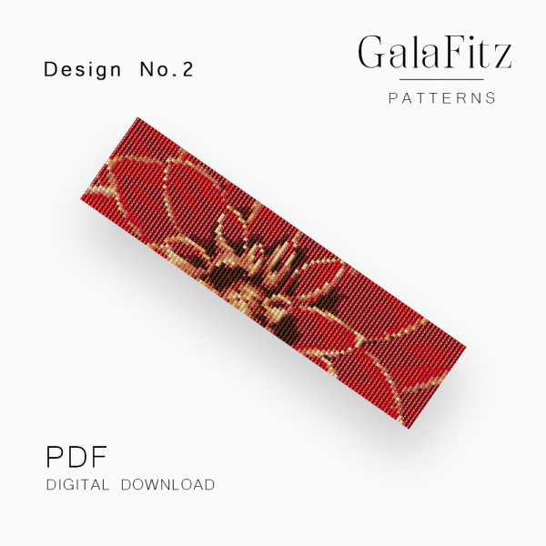 Red Dahlia Flower Center Loom Bracelet Pattern – Design No.2