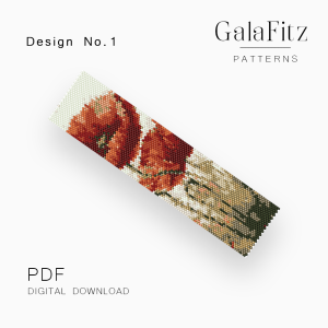 Red Poppy Field Peyote Bracelet Pattern – Design No.1