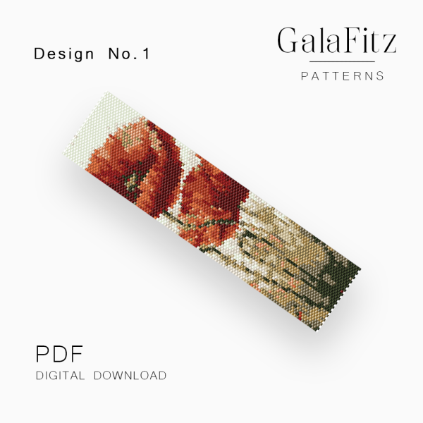 Red Poppy Field Peyote Bracelet Pattern – Design No.1