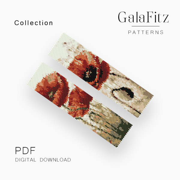 Watercolor Poppy Peyote Bracelet Pattern Collection