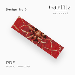 Full Bloom Red Dahlia Peyote Bracelet Pattern – Design No.3