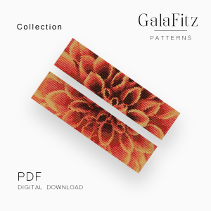 Collection of two orange dahlia loom bracelet PDF patterns with coordinated floral designs