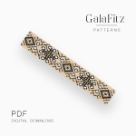 Geometric folk loom bracelet beading pattern in beige black and white PDF