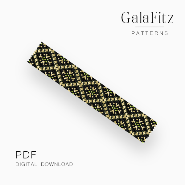 Black Gold Ornamental Peyote Bracelet Pattern, PDF